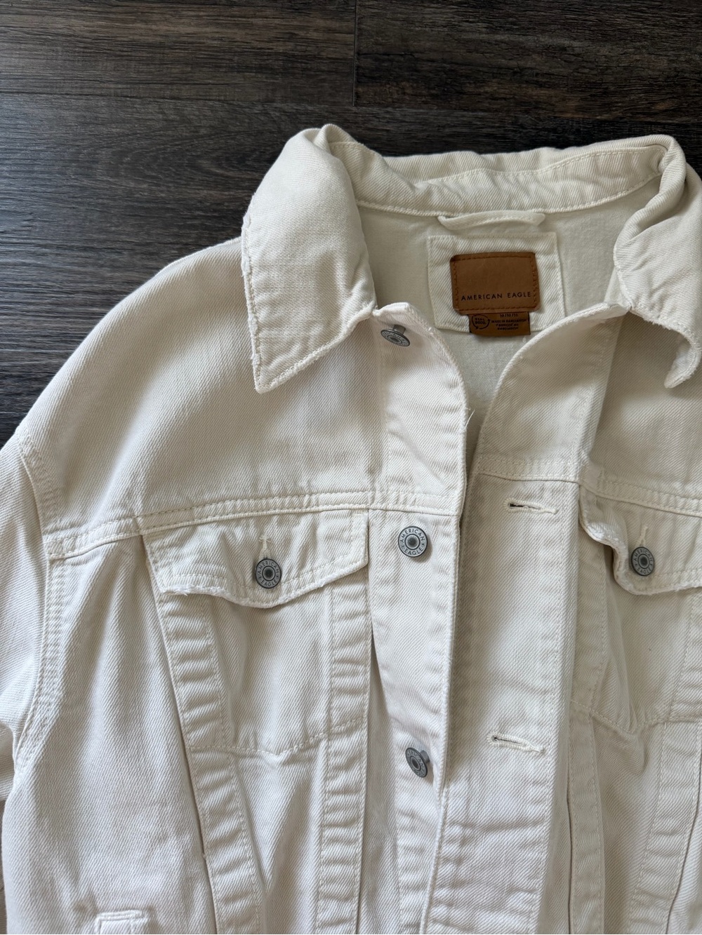 American Eagle Outfitters Cream Denim Trucker Jacket